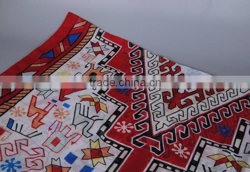 female big flower printed tassel scarf autumn popular cotton voile shawls wrap head pure muslim scarves/ pashmina