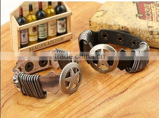 Antique Star Charming Double Layers Brown Leather Wrap Bracelet