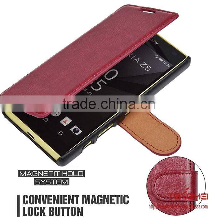 Genuine leather flip case for sony xperia z5 compact