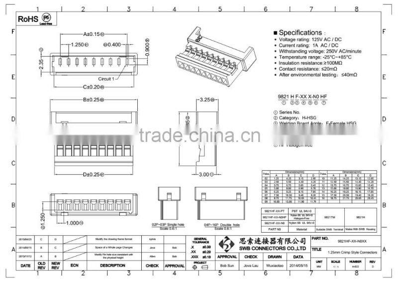 1.25MM Pitch Wire to Board Connectors DIP SMD