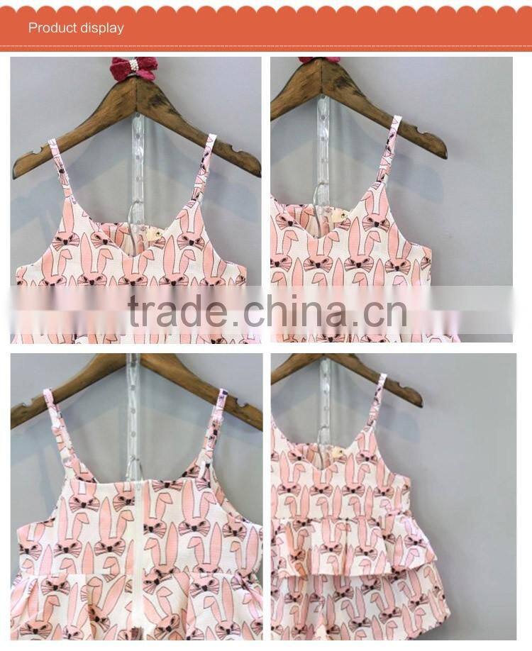 New Design Kids Cartoon Printed V-neck Vest and Short Pants Suit, Clothing Set for Girl