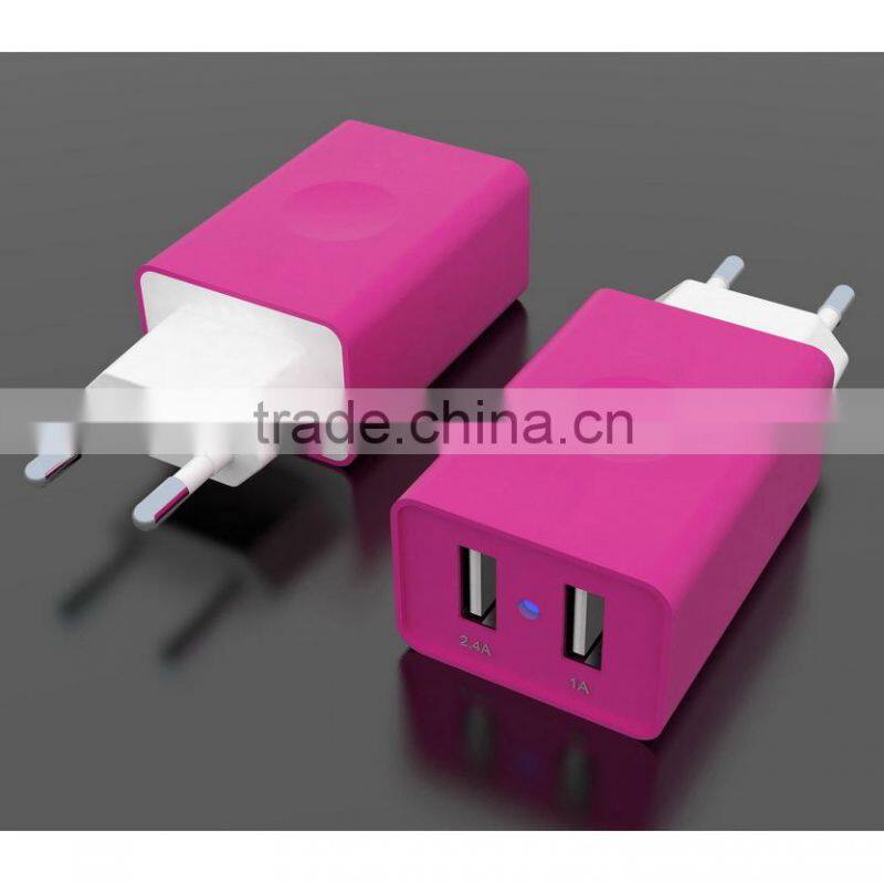 High Quality 3.4A Dual USB Wall Travel charger for Apple and Android Devices US, EU plug