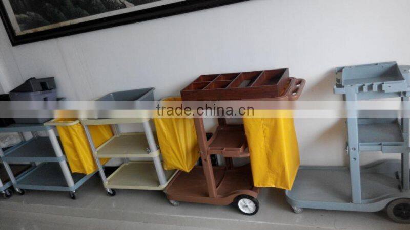 Hot sell commercial cleaning trolley/plastic medical laundry janitor trolley with bag