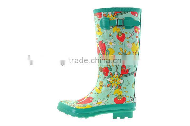 Colorful flower fashion lady rubber rain boots