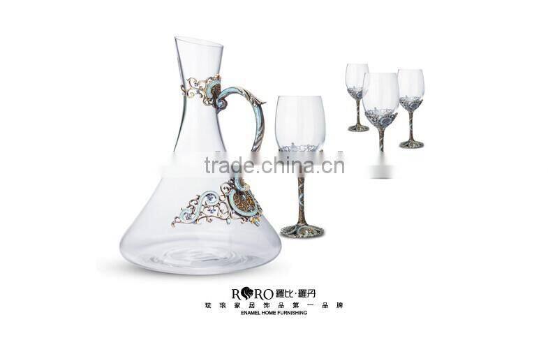 RORO Classic Pattern enamel home decoration pewter design craft goblet crystal red wine glass set