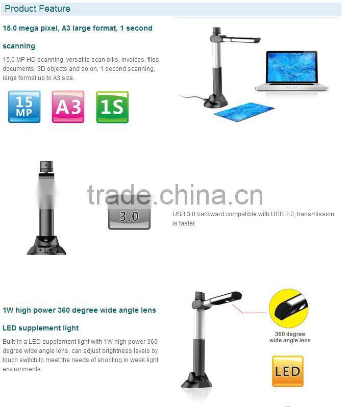 2015 New S1500 A3 Size 15.0MP High Speed Portable Document Scanner