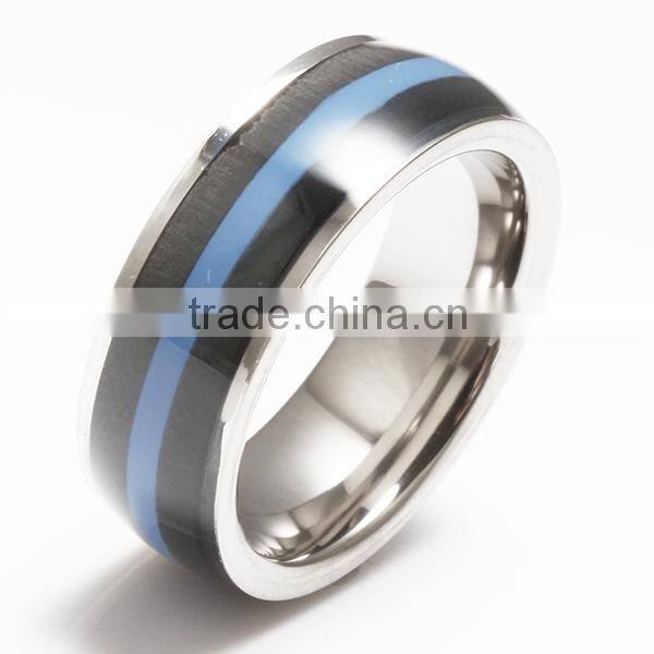 2 Stripe Black Carbon Fiber Inlay Ring with 1 Clear CZ (8mm) R2607P