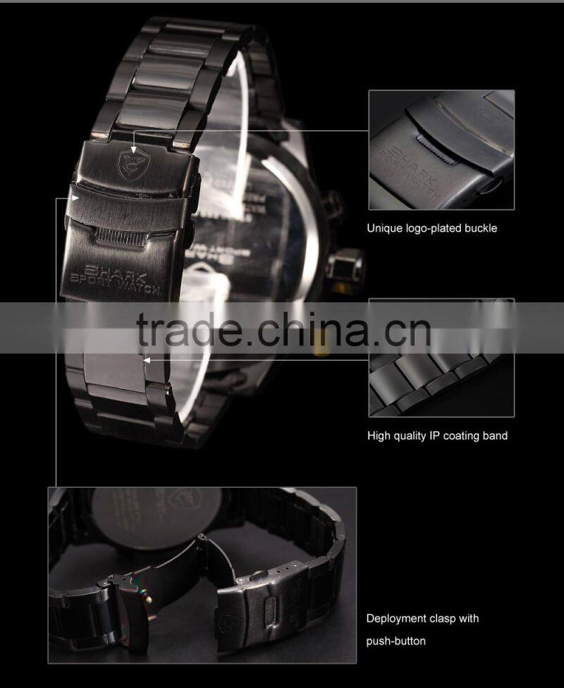 Military SHARK Analog LED Stainless Steel Sport Quartz Wrist Men Digital Watch