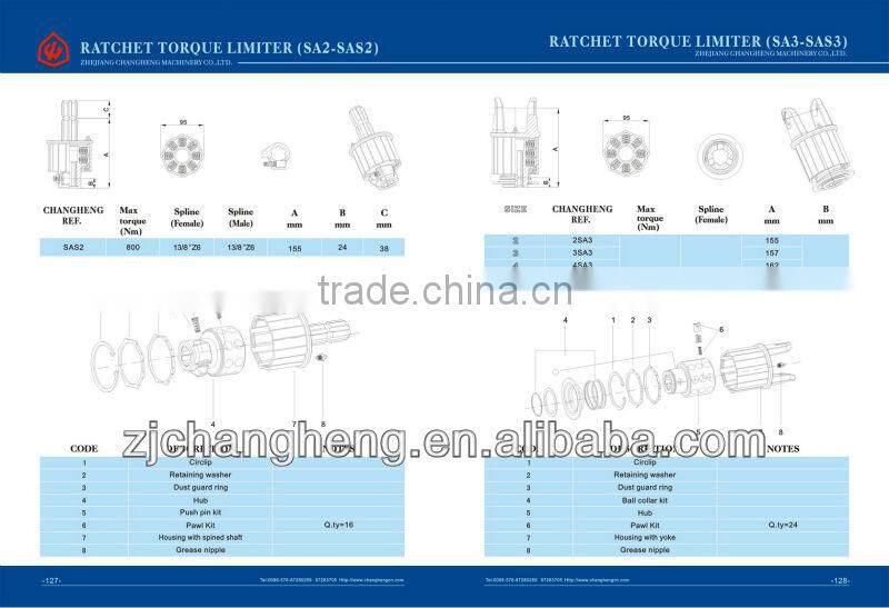 PTO shaft Ratchet clutch for Agricultural machines