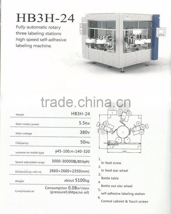 HB3H-24 High Speed Automatic Three Sides Label Labeling Machine For Bottles
