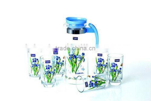 Wholesale glass 7pcs water set with heat transfer printing