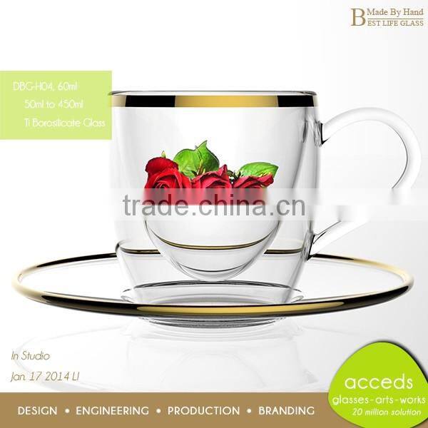 Eco Friendly Personalized Borosilicate Personalized Tea Cup Saucer Set
