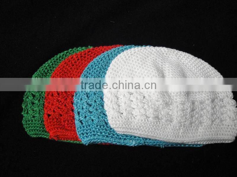 Hot Sale Kufi Hat Withe Flowers Crochet Beanie Hat For Baby Wholesale Cotton Baby Beanies