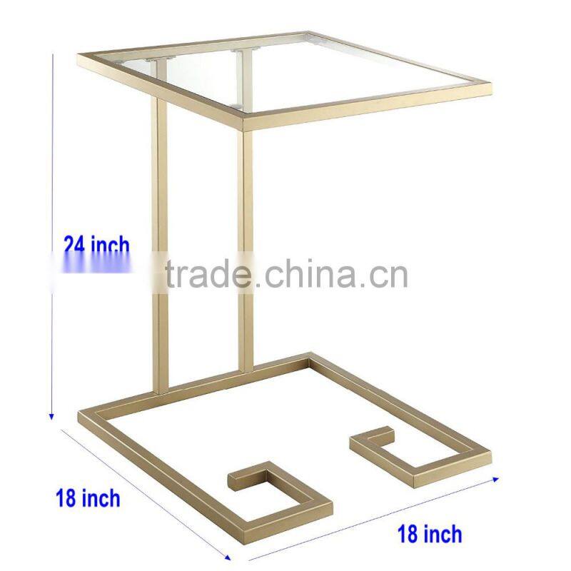 New simple design hotel furniture metal iron black display table with glass top