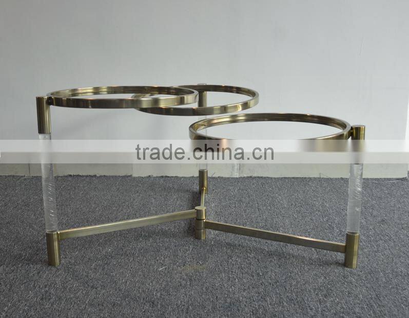 Cantilever design home furniture metal round glass coffee table with iron frames
