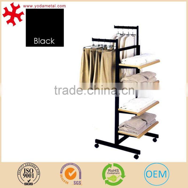 4 Tier Merchandising Gondola Metal Display Black shelving 2 Clothes Rails