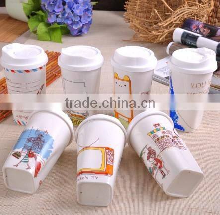 Hot selling cheap ceramic mugs with silicone lid and sleeve