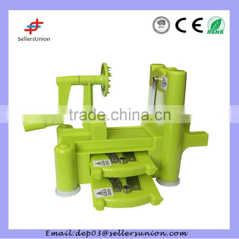 Spiral Manual Fruit Vegetable Cutter, As Seen On Tv Tri-blade Plastic Spiral Vegetable Slicer