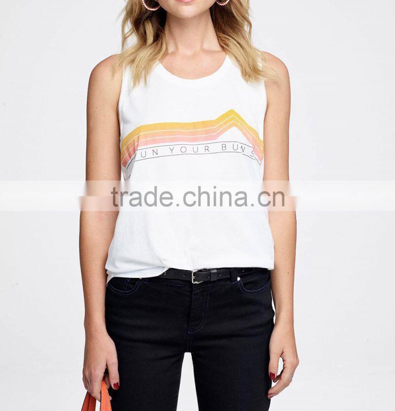 Tank top women round collar sleeveless white crop top