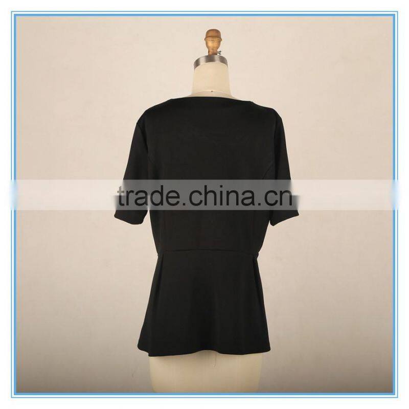 Houndstooth Patchwork Slim Waist Short Sleeve Latest Blouse Design 2016 For Women