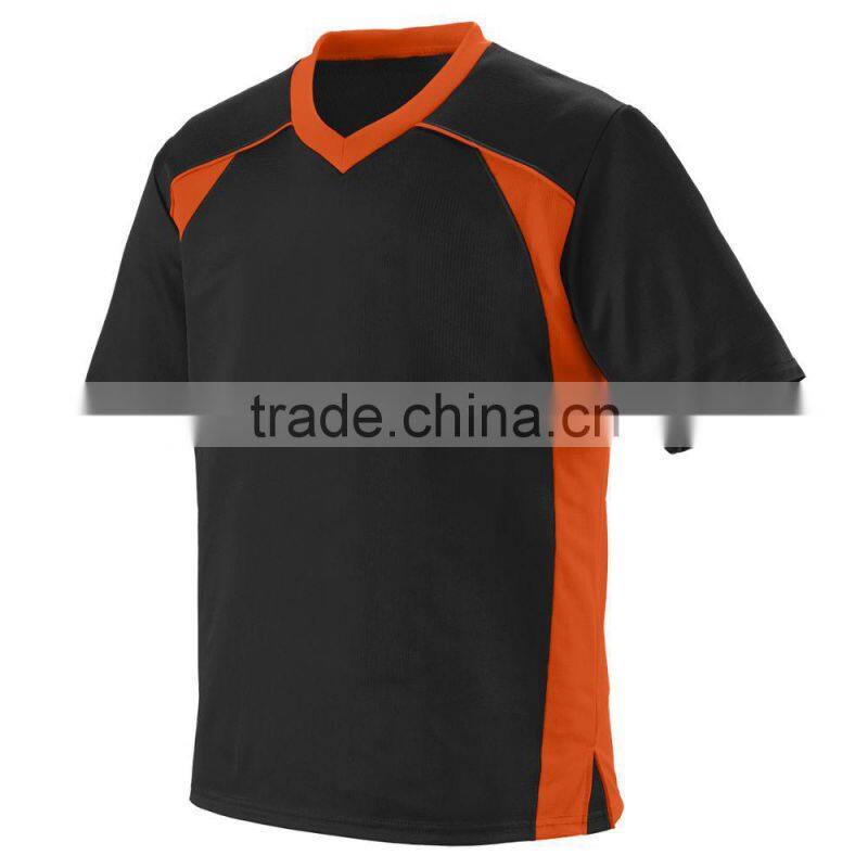 Custom Wicking Soccer Shirt For Youth Raglan Sleeves V Neck Collar Custom Top 100% Polyester Wicking Knit Sport Tee