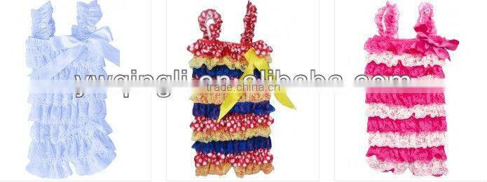 Hot sale ! Fashionable Girls Boutique Children Summer Lace Romper with Straps and Bow for Infant ,Toddler