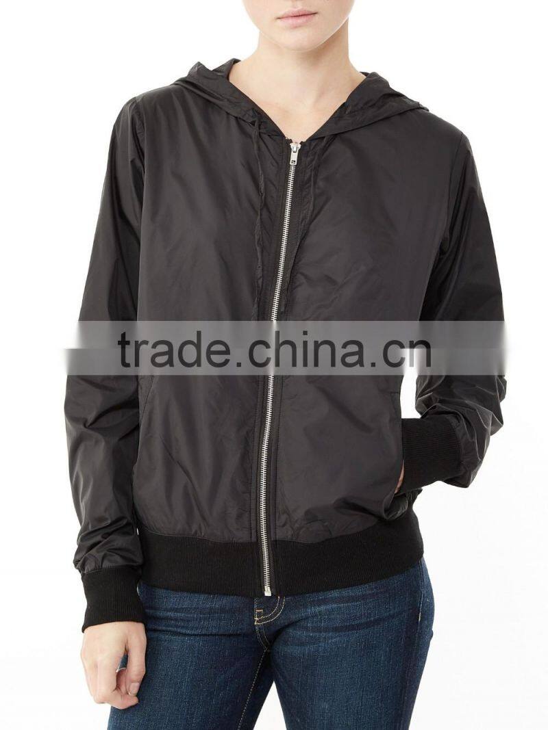 2016 ladies cheap fancy thin light waterproof shiny nylon zipper up jacket wholesale
