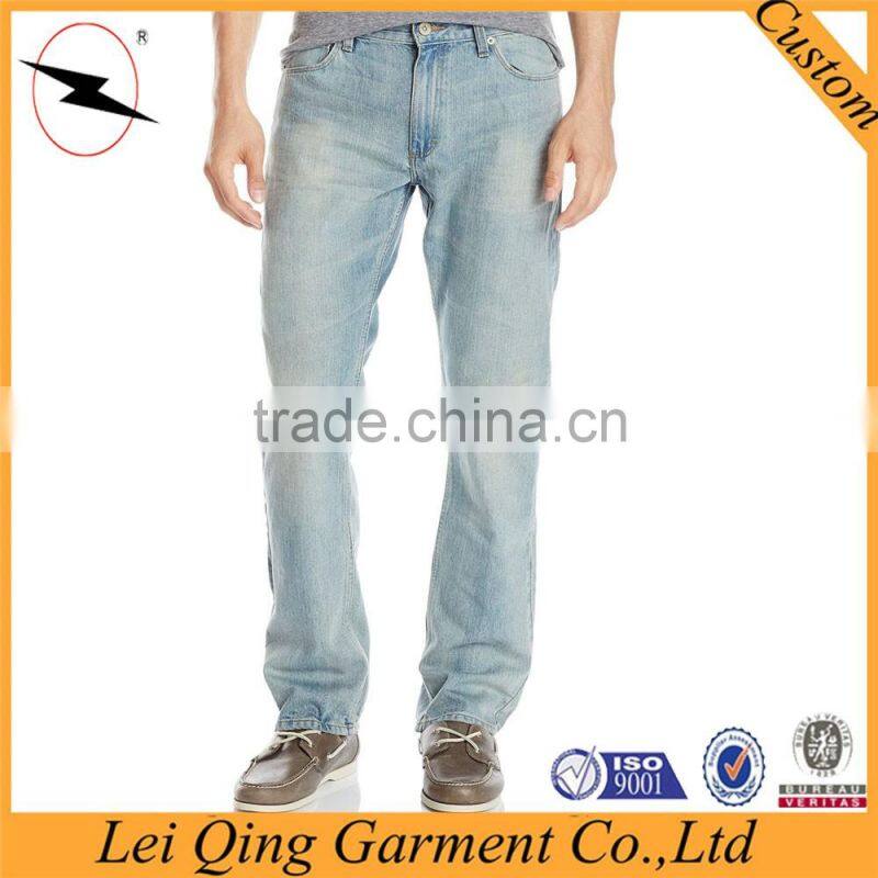 Fashion solid color washed blue jeans denim of young mens