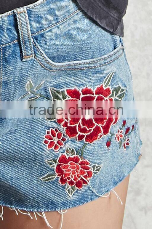 2017 floral printing jeans shorts high waisted denim shorts custom