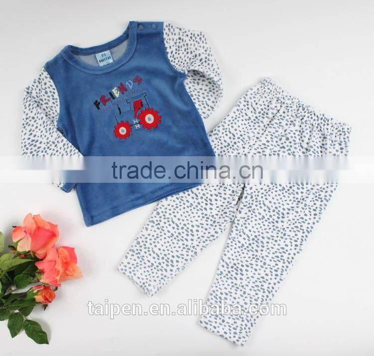 Wholesale Winter Kids 2Pcs Set Pajama Navy O-neck Pajama Baby Set 100% Cotton BG1-386
