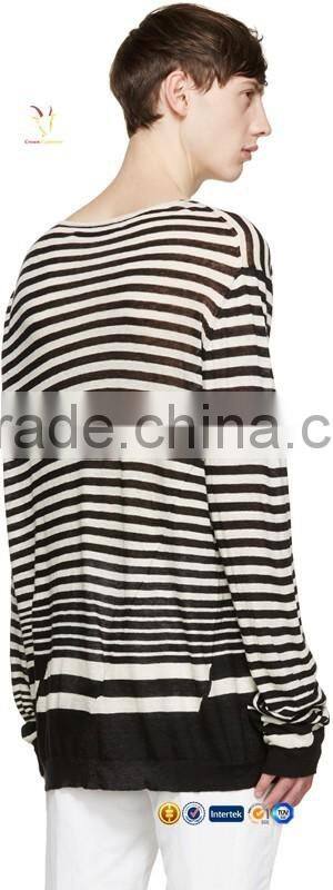 Mens 100% Cashmere Striped Pullover Sweater