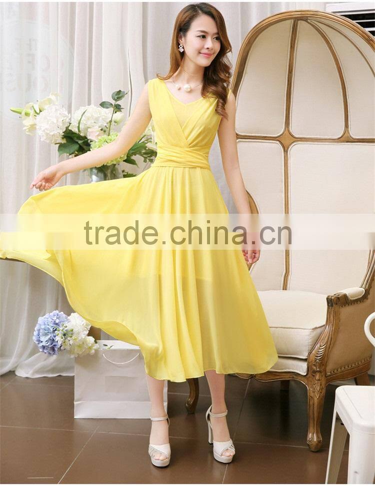 2016 Summer Hot sale Sleeveless V neck Long dress skirt for girls beach dress