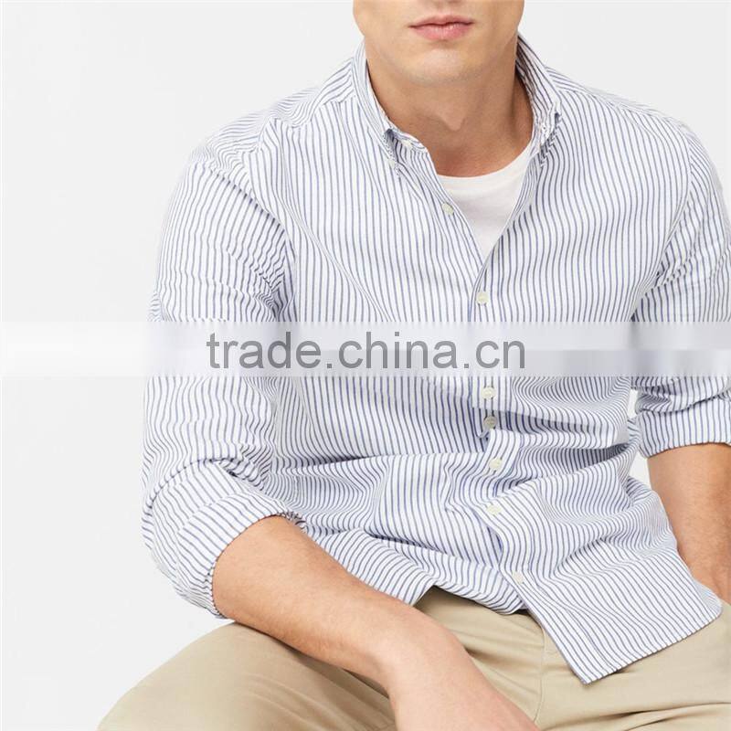 2017 OEM men Buttoned collar Button closure Slim-fit bengal stripe shirt