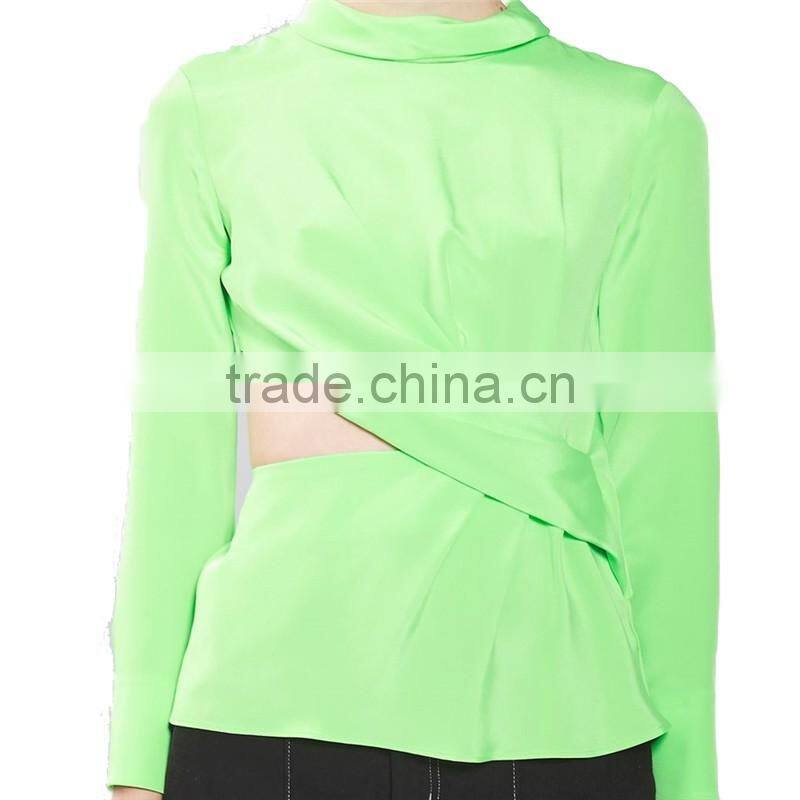 2017 OEM Girls Street Clothing Twisted Cut Fluore Green Blouse Designs