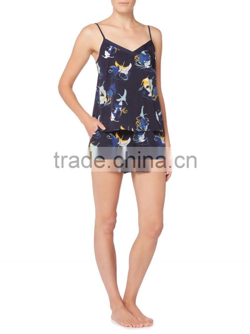 2017 Wholesale custom ladies Cami Pajama Top cheap sexy full printing sexy pajamas set