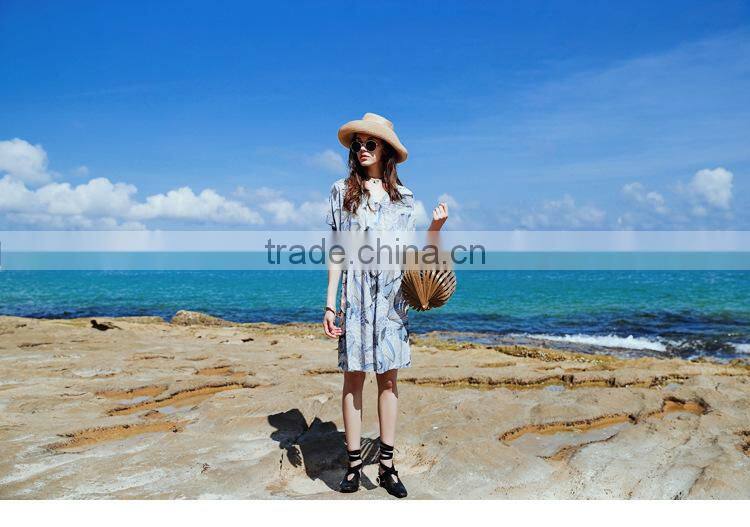 Summer new design casual dresses beach wind style printing high-waist elegant thin ladies long Chiffon Dress