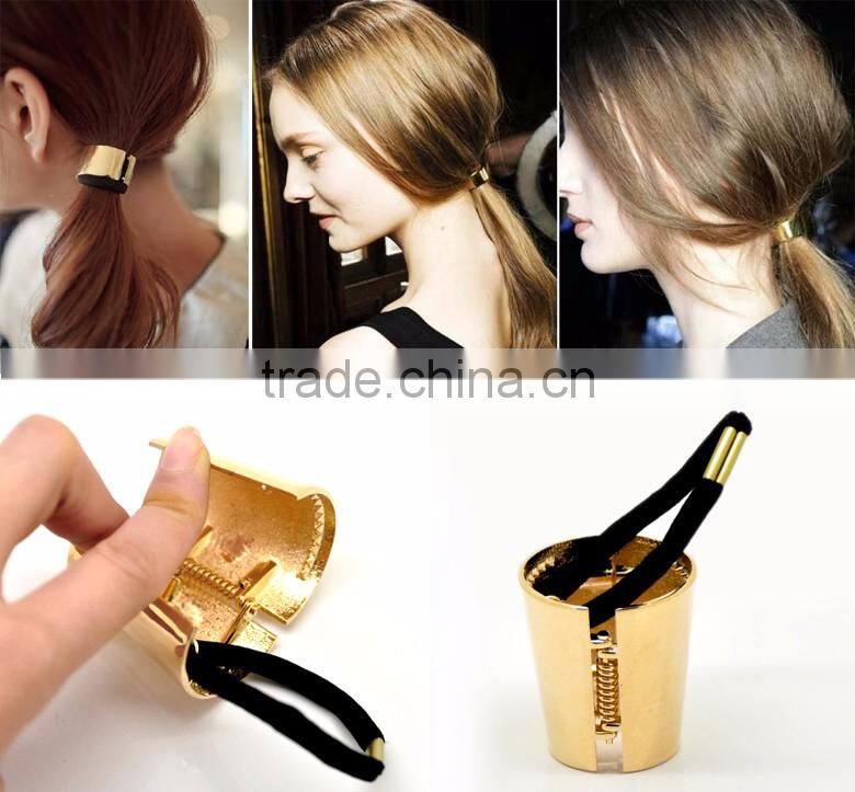 High Quality Accessories 1PC Gold Plated Alloy Circle Ring Hair Band Cuff Wrap Ponytail Holder