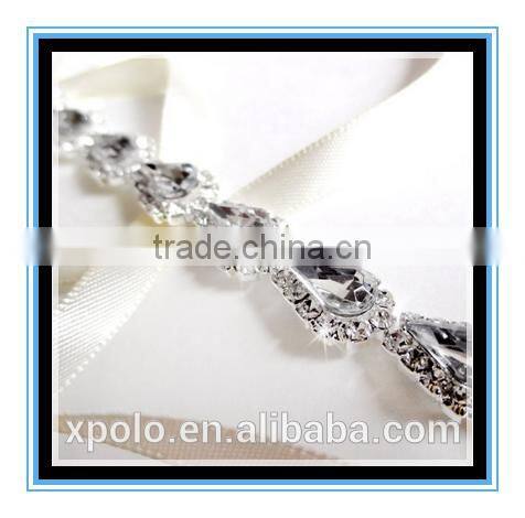 2016 fashion Teardrop Rhinestone and White or Ivory Satin Ribbon Bridal Headband Yiwu wholesale