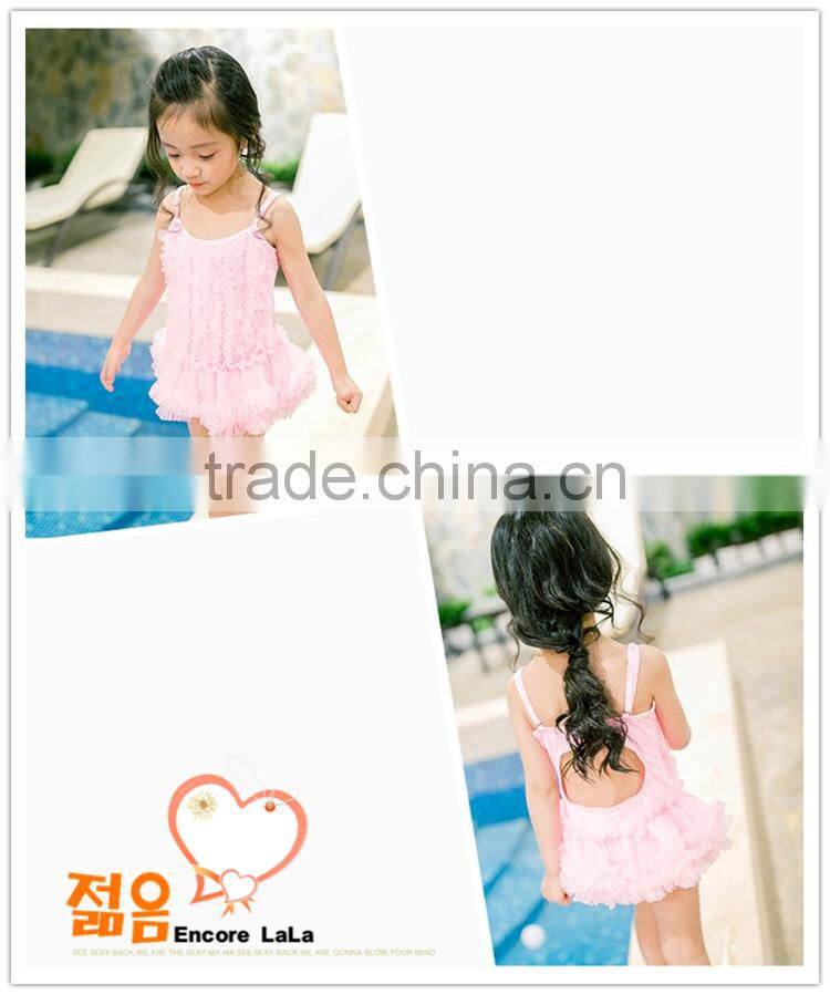 Wholesale Princess pink dress style swimsuit for children models