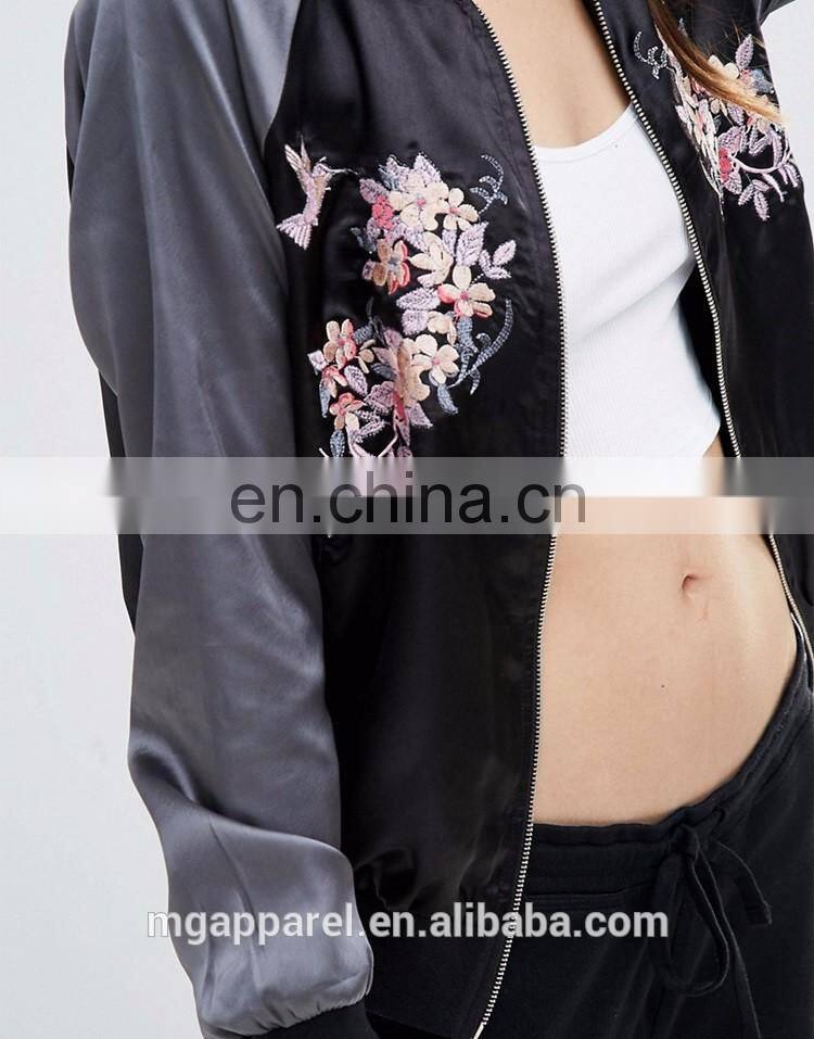 Wholesale custom satin embroidered bomber jacket for women