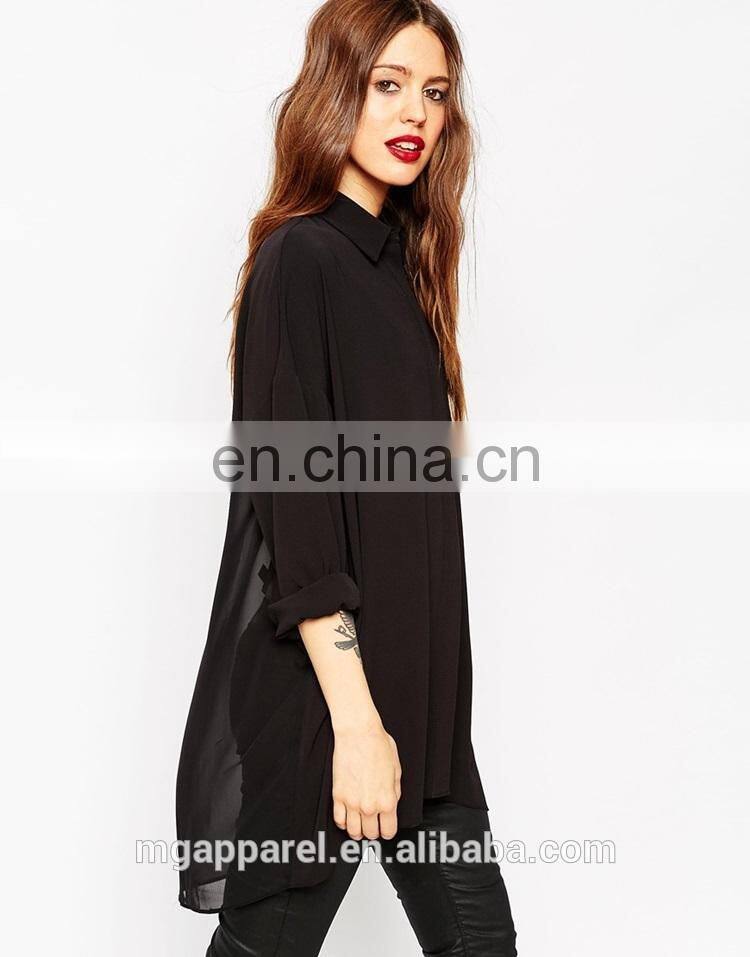 Ladies western blouse Oversized fit point collar fashion lady chiffon blouse
