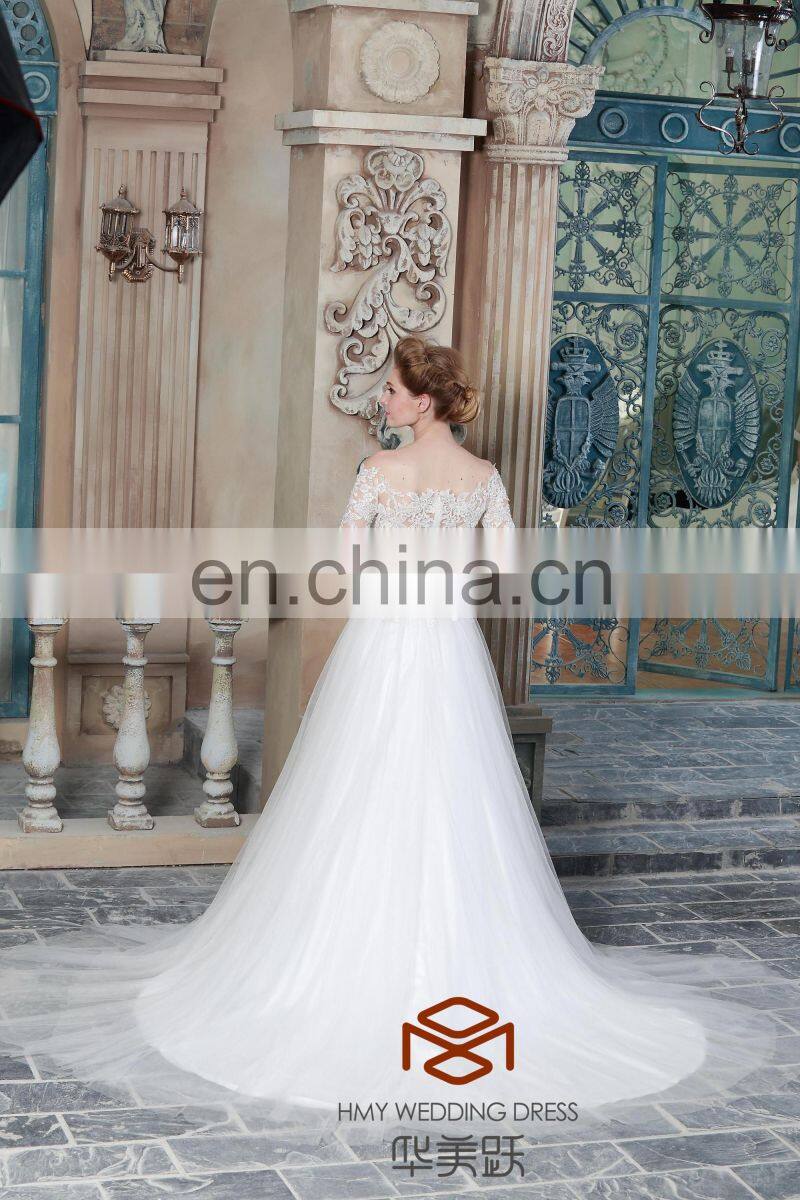 Alibaba hight quality offshoulder fantasy wedding dress Water soluble lace wedding dress
