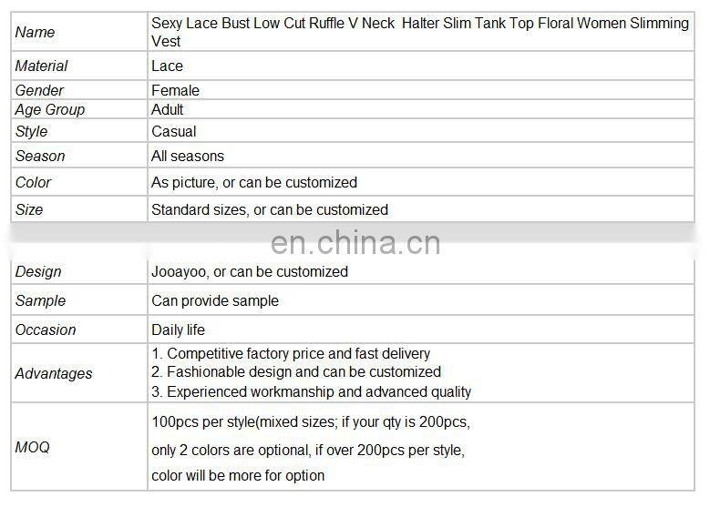 Sexy Lace Bust Low Cut Ruffle V Neck Halter Slim Tank Top Floral Women Slimming Vest