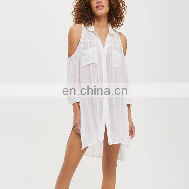 Chinese supplier cold shoulder white shirt swimwear woman