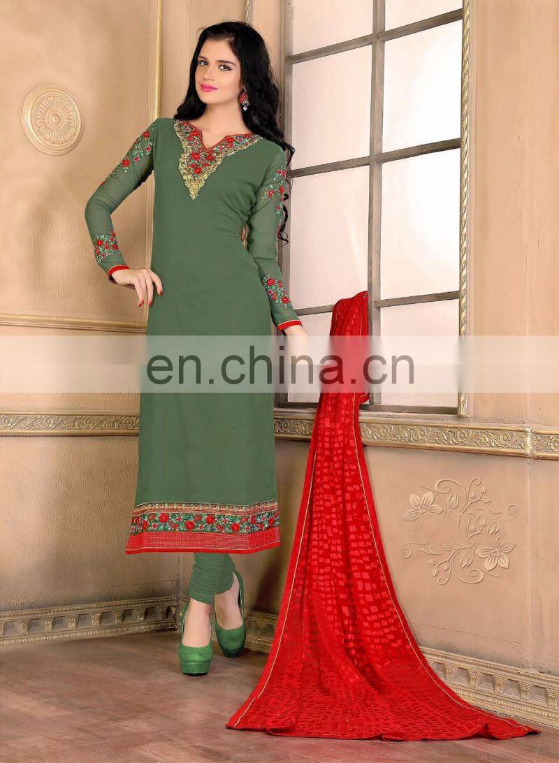 Beige Colored Georgette Semi-Stitched Suit.
