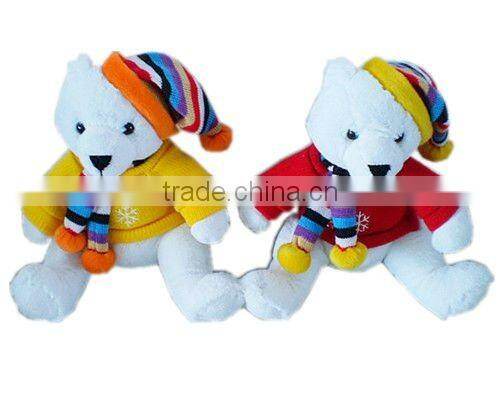 Christmas plush toy bear with clothes and hat