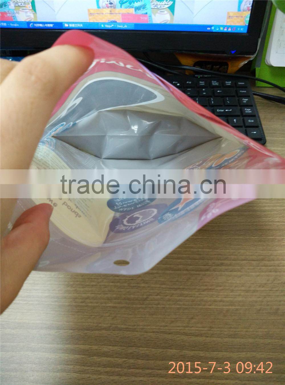 customer printed zipper stand up pouch for pet dog treats