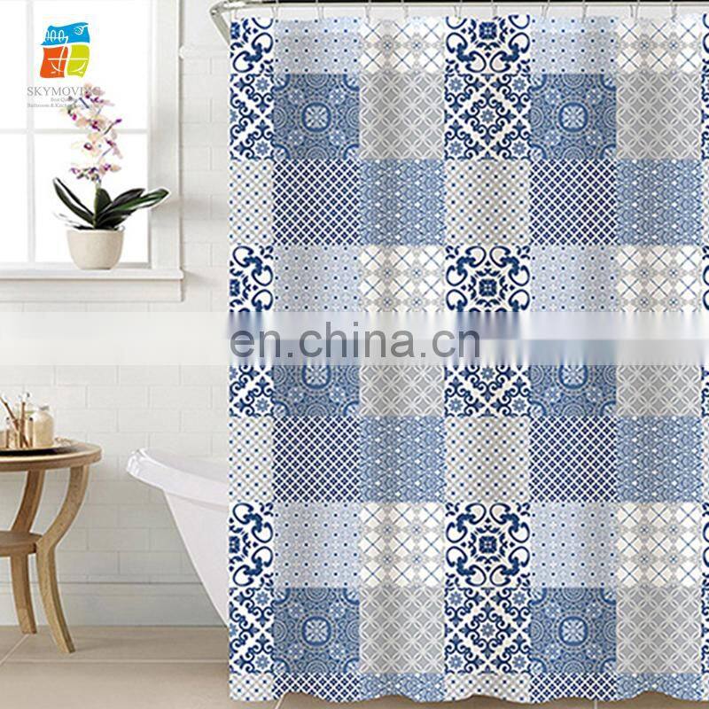 Latest design blue tile collection peva shower curtain