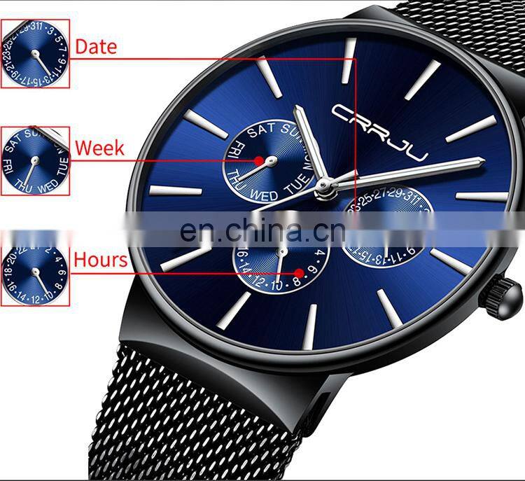 CRRJU 2155 Casual Quartz Watches Automatic Water Resistant Steel Fashion Pprivate Label Men Watch