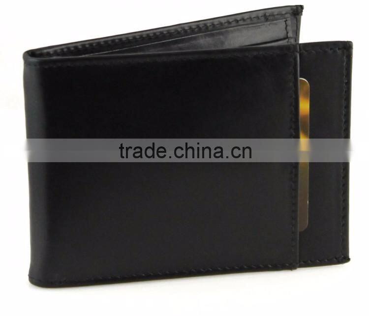 Leather RFID money clip wallet for men cowhide bifold metal money clip